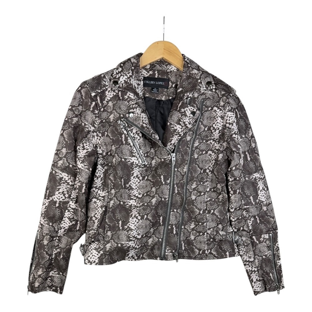 Colleen Lopez Snake Print Asymmetrical‎ Jacket size XS Brown/White